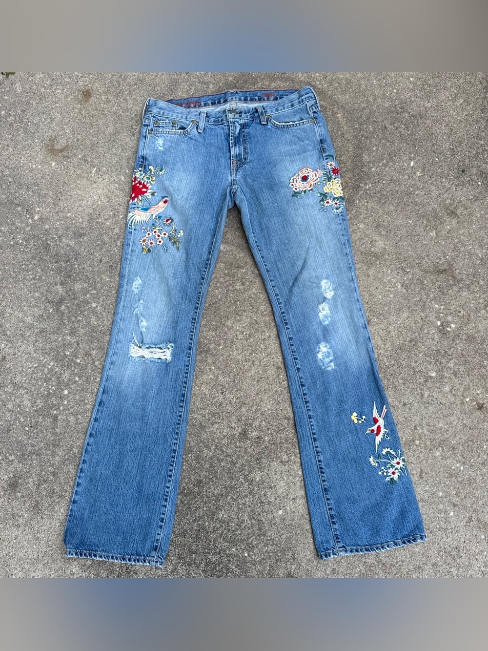 Vintage J Crew Hipslung Y2K USA Made Embroidered & Flare Bootcut Jeans Size 29R